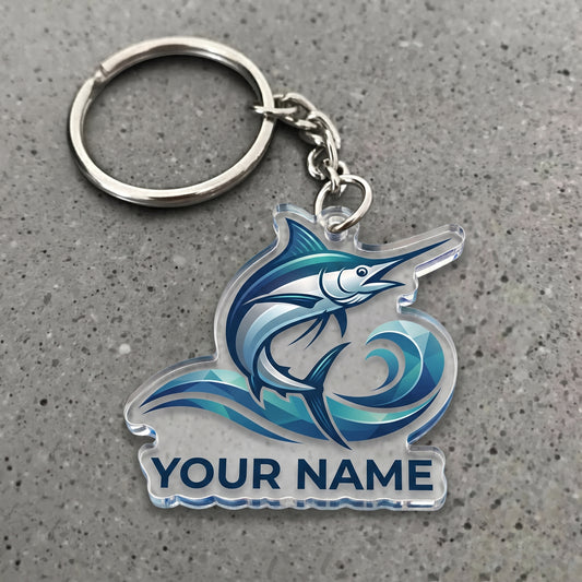 Maxcorners Marlin Fishing Geometric Wave Personalized Name 3D Keychain And Ornament