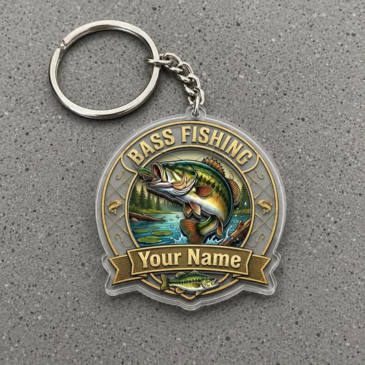 Maxcorners Largemouth Bass Fishing Vintage Emblem Personalized Name 3D Keychain And Ornament