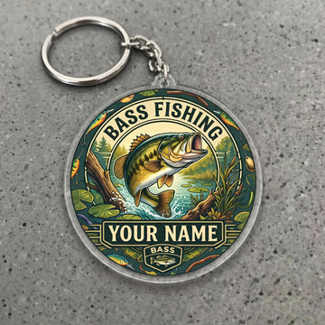 Maxcorners Largemouth Bass Fishing Forest Adventure Personalized Name 3D Keychain And Ornament