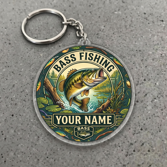 Maxcorners Largemouth Bass Fishing Forest Adventure Personalized Name 3D Keychain And Ornament