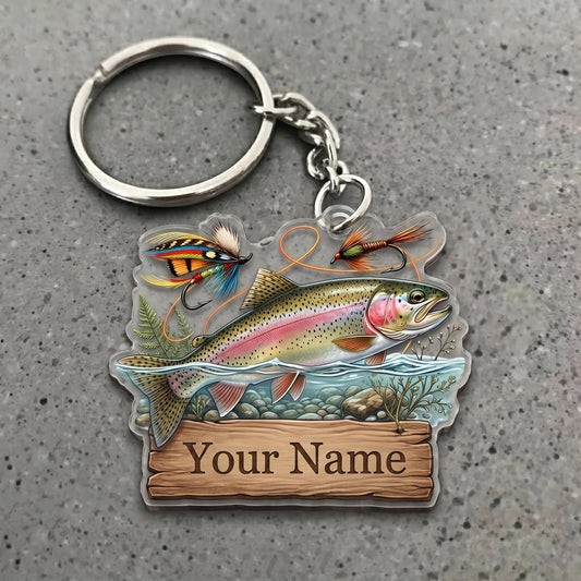Maxcorners Trout Fishing Lake Fly Personalized Name 3D Keychain And Ornament