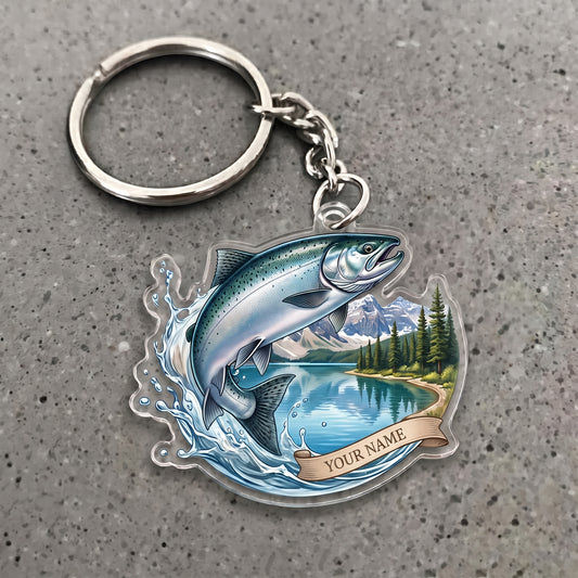 Maxcorners Salmon Fishing Lake Water Splash Personalized Name 3D Keychain And Ornament
