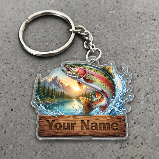 Maxcorners Trout Fishing Sunset Lake Water Splash Personalized Name 3D Keychain And Ornament