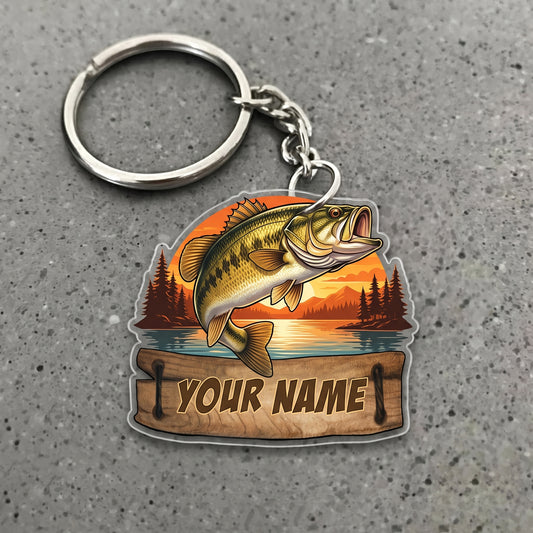 Maxcorners Bass Fishing Sunset Lake Water Splash Personalized Name 3D Keychain And Ornament