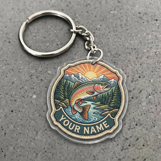 Maxcorners Trout Fishing Retro Travel Patch Personalized Name 3D Keychain And Ornament