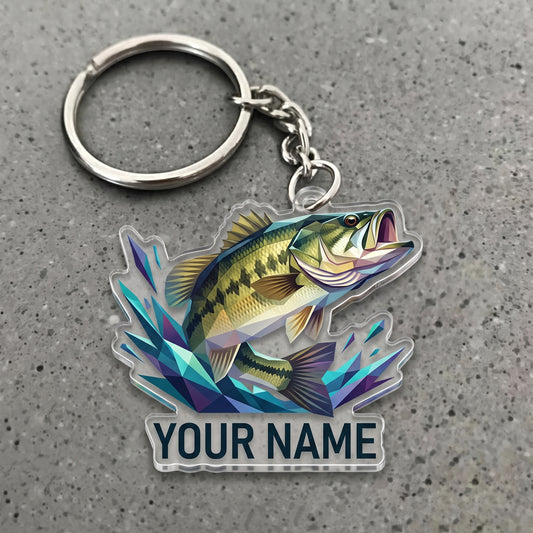 Maxcorners Bass Fishing Geometric Polygon Personalized Name 3D Keychain And Ornament