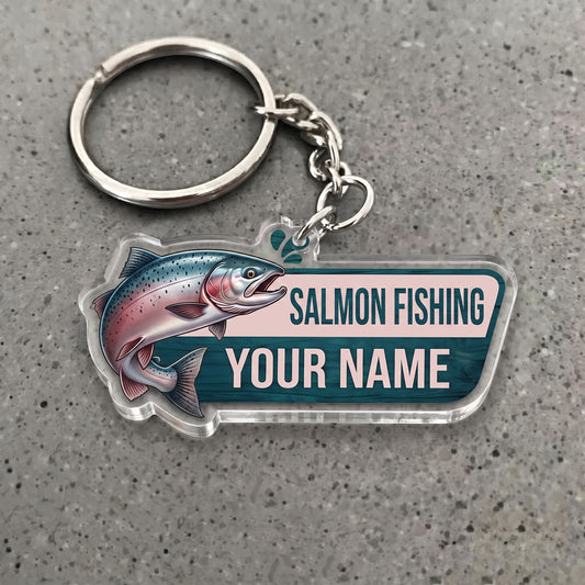 Maxcorners Salmon Fishing Vintage Badge Personalized Name 3D Keychain And Ornament