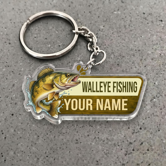Maxcorners Walleye Fishing Vintage Badge Personalized Name 3D Keychain And Ornament