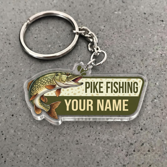 Maxcorners Pike Fishing Vintage Badge Personalized Name 3D Keychain And Ornament