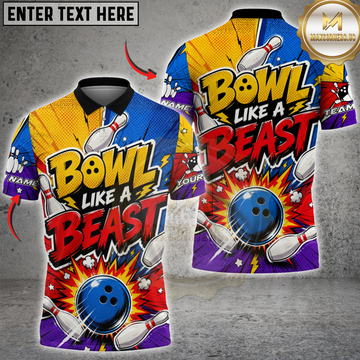 Maxcorners Bowling Beast Colorful Comic Burst Personalized Name, Team Name 3D Shirt