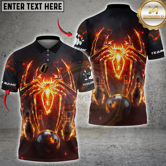 Maxcorners Spider Bowling Flame Multicolor Options Personalized Name, Team Name 3D Shirt (4 Colors)