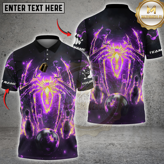 Maxcorners Spider Bowling Flame Multicolor Options Personalized Name, Team Name 3D Shirt (4 Colors)