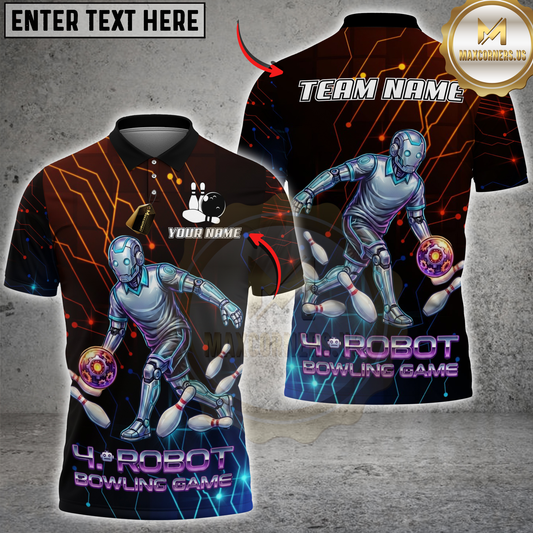 Maxcorners Bowling Cyber Robot Multicolor Options Personalized Name, Team Name 3D Shirt (4 Colors)