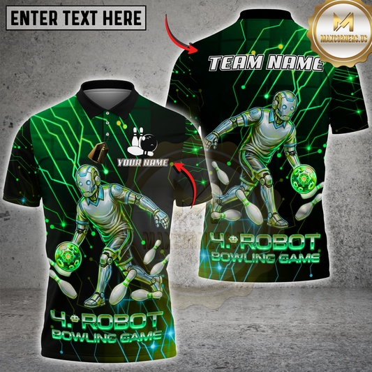 Maxcorners Bowling Cyber Robot Multicolor Options Personalized Name, Team Name 3D Shirt (4 Colors)
