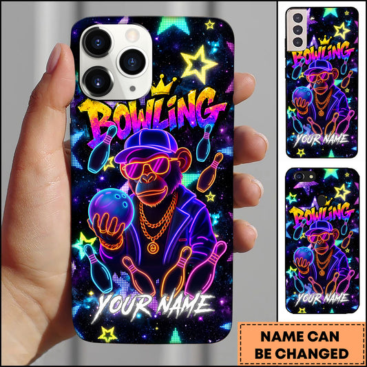 Maxcorners Bowling Monkey Neon Star Personalized Name 3D Phone Case