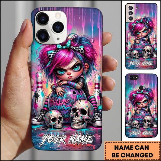 Maxcorners Bowling Punk Girl Skull Graffiti Personalized Name 3D Phone Case