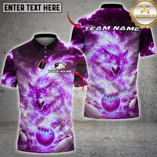 Maxcorners Bowling Wolf Power Multicolor Options Personalized Name, Team Name 3D Shirt (4 Colors)