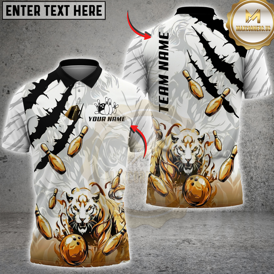 Maxcorners Bowling Tiger Strike Multicolor Options Personalized Name, Team Name 3D Shirt (4 Colors)