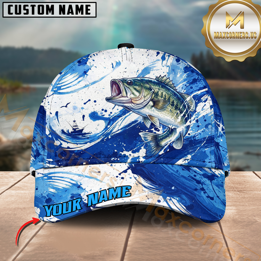 Maxcorners Fishing Ocean Wave Fish Multiple Options Personalized Name 3D Cap (12 Fish Species)