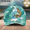 Maxcorners Fishing Aqua Splash Geometric Wave Multiple Options Personalized Name 3D Cap (12 Fish Species)