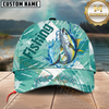 Maxcorners Fishing Aqua Splash Geometric Wave Multiple Options Personalized Name 3D Cap (12 Fish Species)
