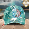 Maxcorners Fishing Aqua Splash Geometric Wave Multiple Options Personalized Name 3D Cap (12 Fish Species)