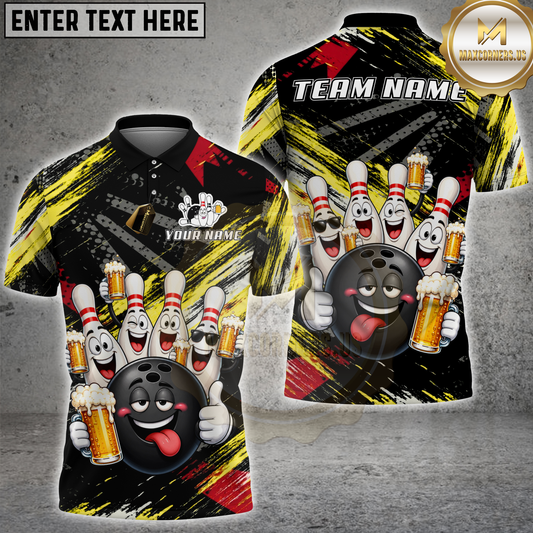 Maxcorners Funny Bowling Ball And Pins Beer Drunk Multicolor Options Personalized Name, Team Name 3D Shirt (4 Colors)
