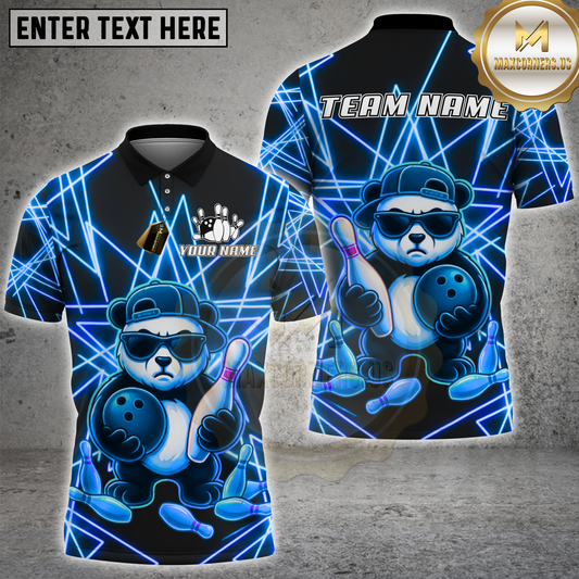 Maxcorners Bowling Neon Cool Panda Multicolor Options Personalized Name, Team Name 3D Shirt (4 Colors)