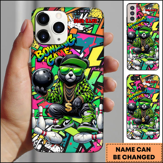 Maxcorners Bowling Bear Streetwear Graffiti Personalized Name 3D Phone Case