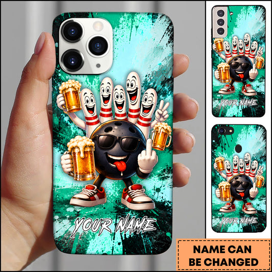 Maxcorners Funny Bowling Beer Drunk Cartoon Multicolor Personalized Name 3D Phone Case