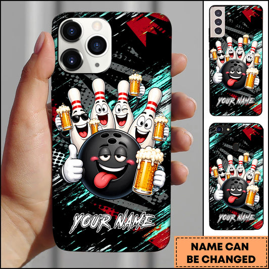 Maxcorners Funny Bowling Ball And Pins Beer Drunk Multicolor Personalized Name 3D Phone Case