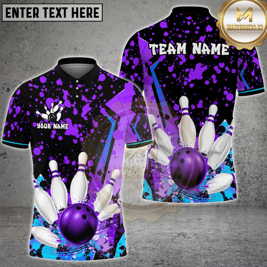 Maxcorners Bowling Paint Splatter Bowling Ball And Pins Multicolor Options Personalized Name, Team Name 3D Shirt (4 Colors)