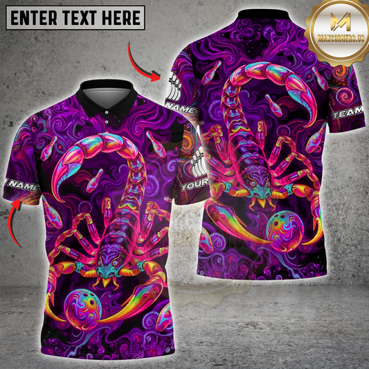 Maxcorners Scorpion Bowling Psychedelic Neon Multicolor Options Personalized Name, Team Name 3D Shirt (4 Colors)