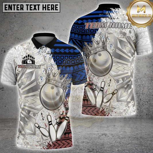 Maxcorners Bowling Crown Tribal Pattern Star Multicolor Options Personalized Name, Team Name 3D Shirt (4 Colors)
