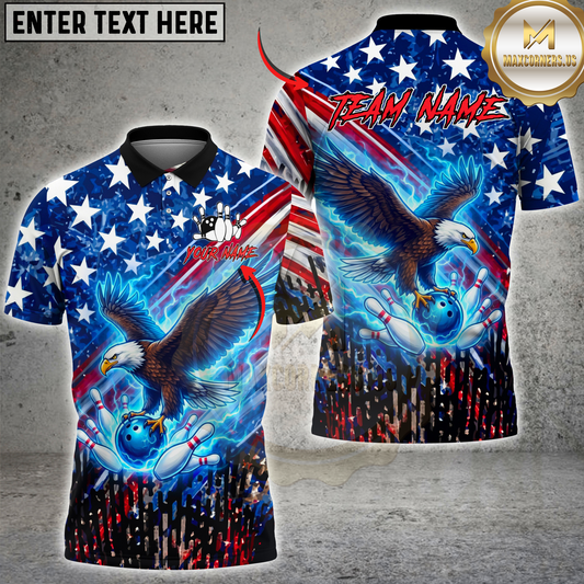 Maxcorners Eagle Bowling Shirt Patriotic USA Flag Personalized Name, Team Name 3D Shirt