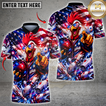 Maxcorners Bowling Patriotic USA Flag Funny Chicken Personalized Name, Team Name 3D Shirt