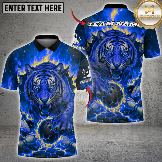 Maxcorners Tiger Bowling Lava Strike Multicolor Options Personalized Name, Team Name 3D Shirt (4 Colors)