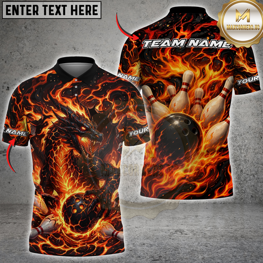 Maxcorners Fierce Dragon Bowling Flaming Strike Multicolor Options Personalized Name, Team Name 3D Shirt (4 Colors)