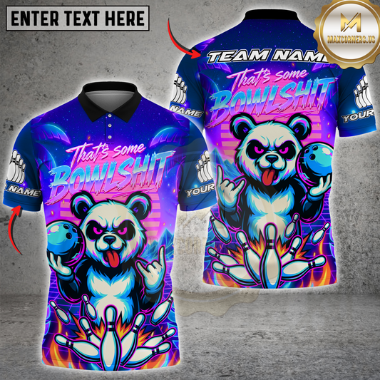 Maxcorners Bowling Panda Neon Synthwave Multicolor Options Personalized Name, Team Name 3D Shirt (4 Colors)