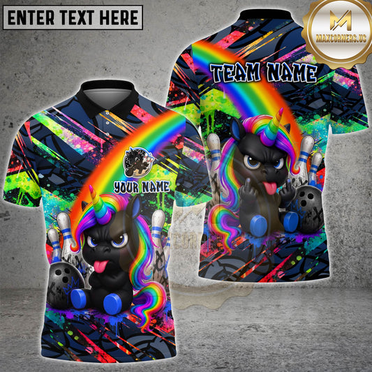 Maxcorners Rainbow Unicorn Bowling Punk Multicolor Options Personalized Name, Team Name 3D Shirt (4 Colors)