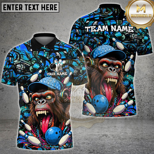 Maxcorners Bowling Gorilla Graffiti Street Art Multicolor Options Personalized Name, Team Name 3D Shirt (4 Colors)
