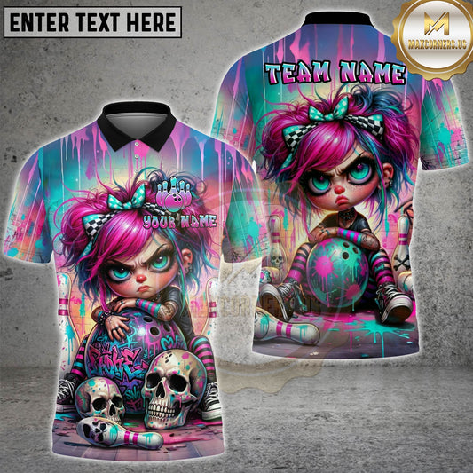 Maxcorners Bowling Punk Girl Skull Graffiti Personalized Name, Team Name 3D Shirt
