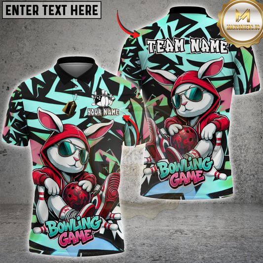 Maxcorners Rabbit Bowling Graffiti Multicolor Options Personalized Name, Team Name 3D Shirt (4 Colors)