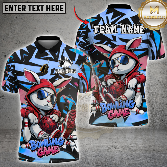 Maxcorners Rabbit Bowling Graffiti Multicolor Options Personalized Name, Team Name 3D Shirt (4 Colors)