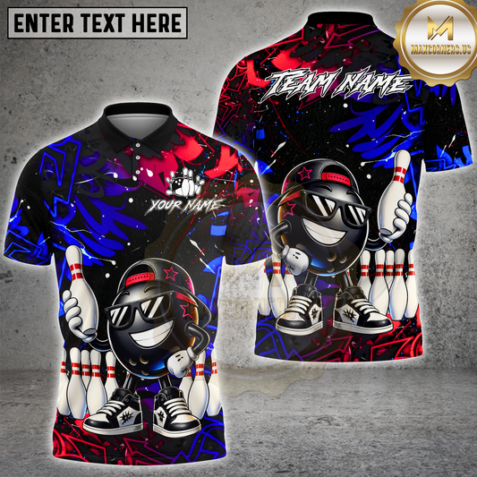 Maxcorners Bowling Cool Bowling Ball And Pins Graffiti Multicolor Options Personalized Name, Team Name 3D Shirt (4 Colors)