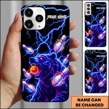 Maxcorners Bear Bowling Neon Power Personalized Name 3D Phone Case