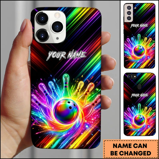 Maxcorners Bowling Rainbow Colorful Bowling Ball And Pins Personalized Name 3D Phone Case