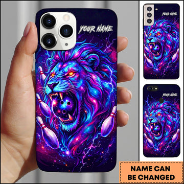 Maxcorners Galaxy Lion Neon Lightning Personalized Name 3D Phone Case