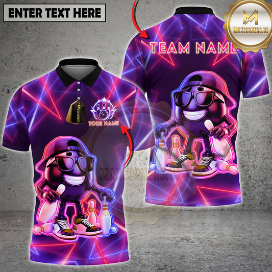 Maxcorners Neon Cool Bowling Multicolor Options Personalized Name, Team Name 3D Shirt (4 Colors)