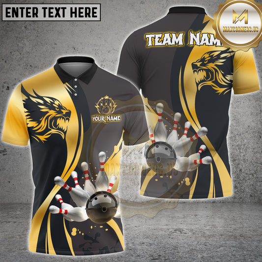 Maxcorners Bowling Premium Wolf Strike Multicolor Options Personalized Name, Team Name 3D Shirt (4 Colors)